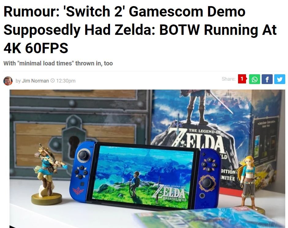 Rumour: 'Switch 2' Gamescom Demo Supposedly Had Zelda: BOTW Running At 4K  60FPS